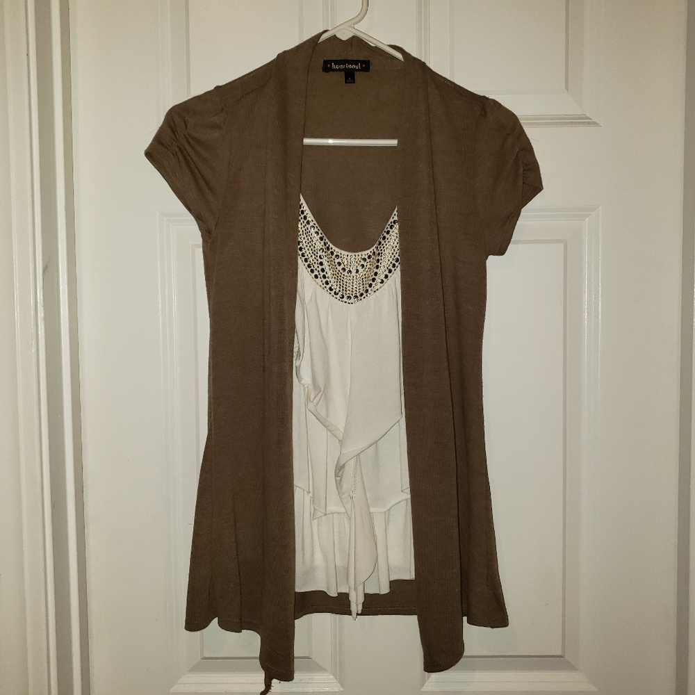 Heart Soul Two in one blouse sweater combo layered Tshirt Small